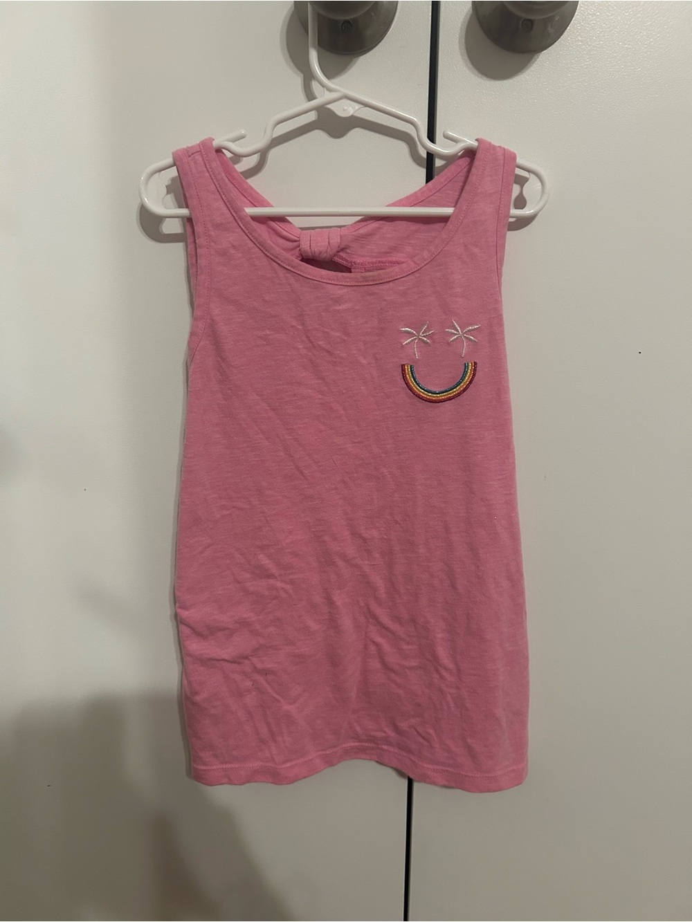 Girls pink bow tank top size large 10/12 cat and jack rainbow smiley face gc